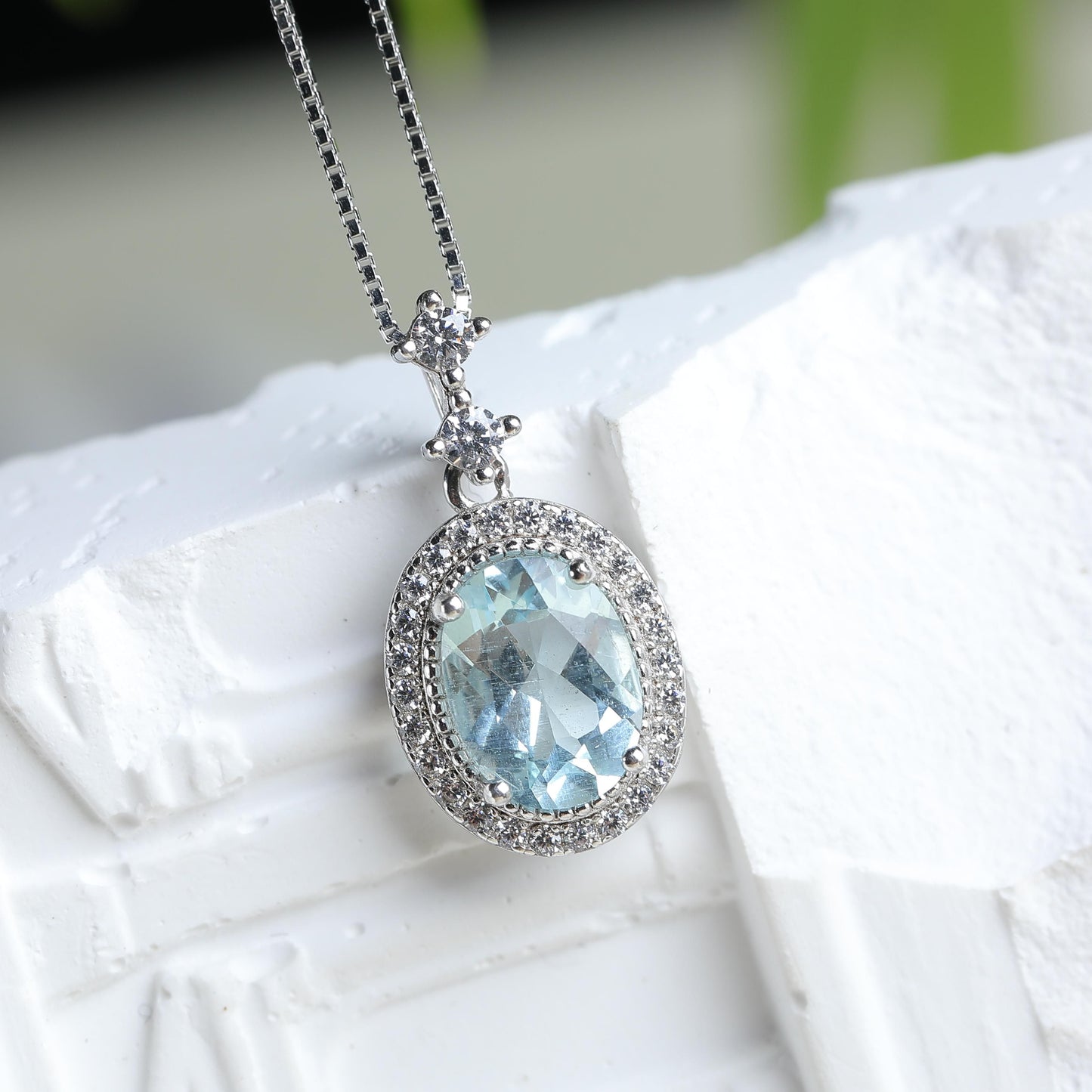 IFULL【琼琚】清蓝晶梦·海蓝宝石钻石项链坠