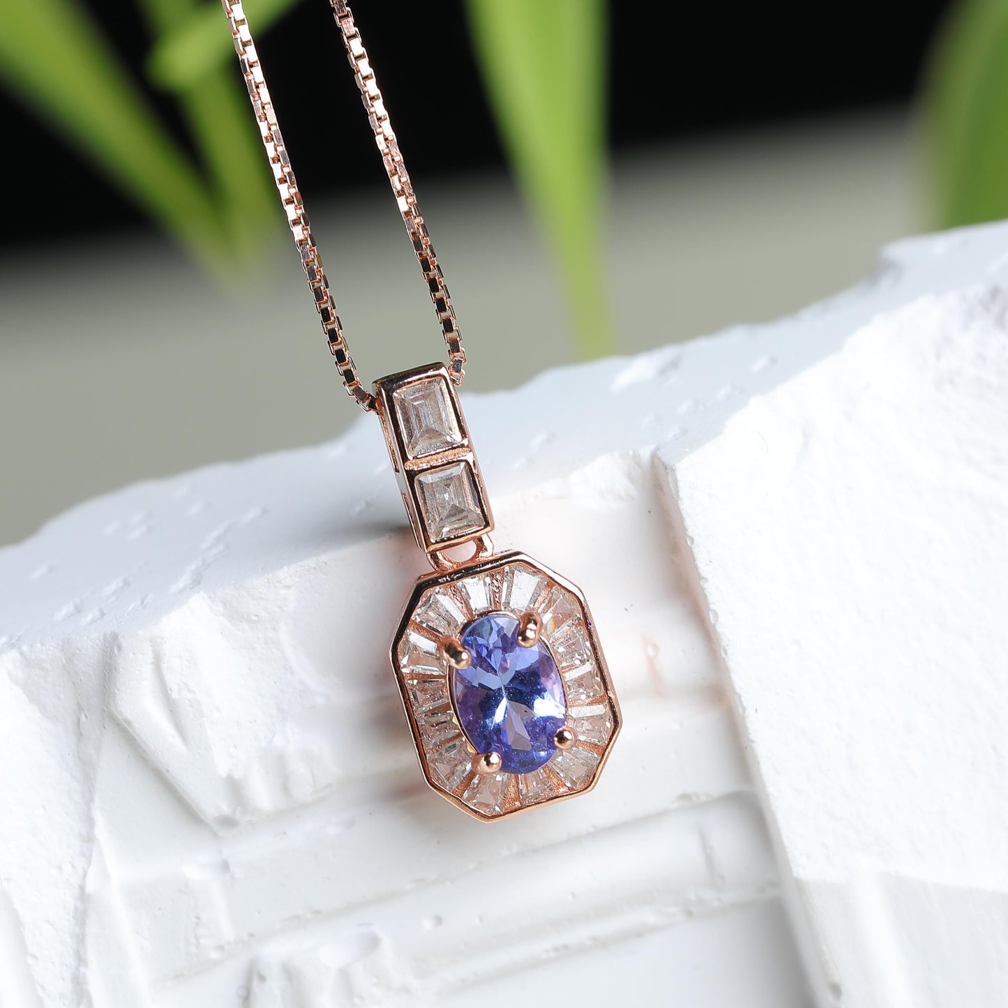 IFULL【琼琚】蓝紫绮光·玫瑰金坦桑石镶钻吊坠