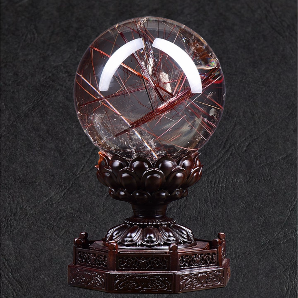 天然铜发晶球,铜条硬发水晶球【孤品】