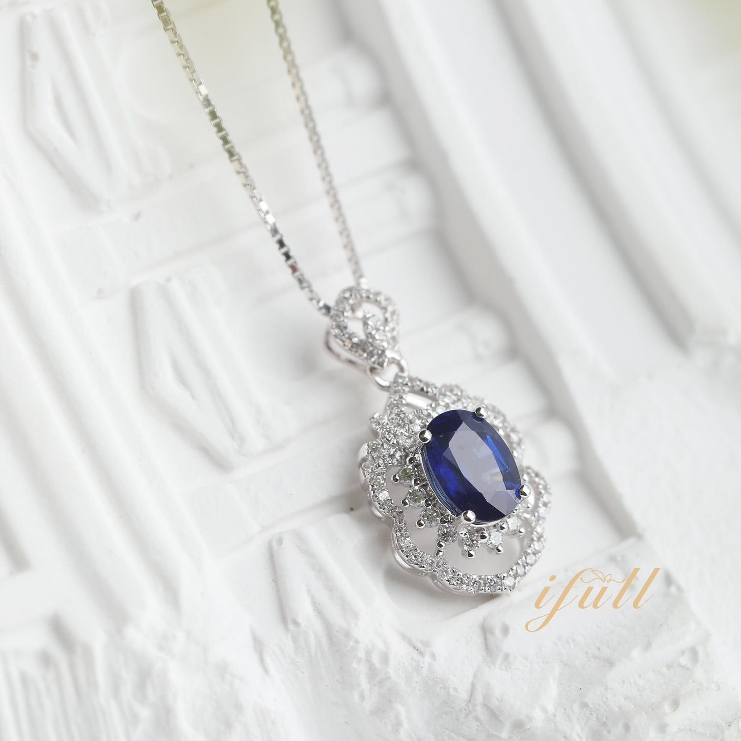 IFULL【琼琚】静海·深蓝海蓝宝素面吊坠