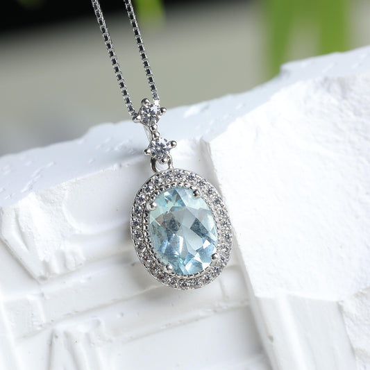 IFULL【琼琚】清蓝晶梦·海蓝宝石钻石项链坠