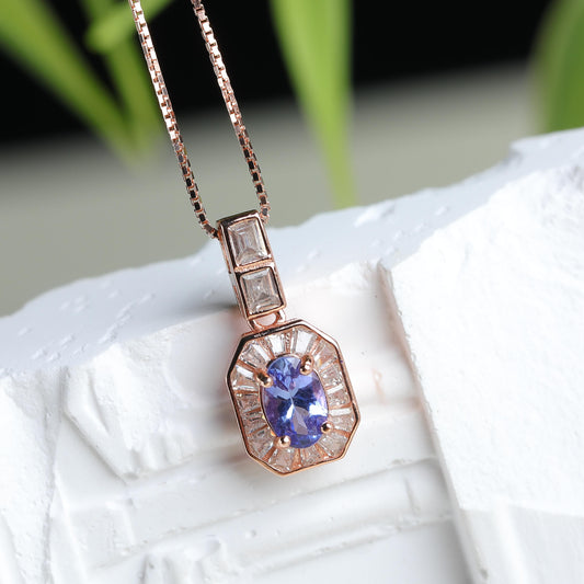 IFULL【琼琚】蓝紫绮光·玫瑰金坦桑石镶钻吊坠