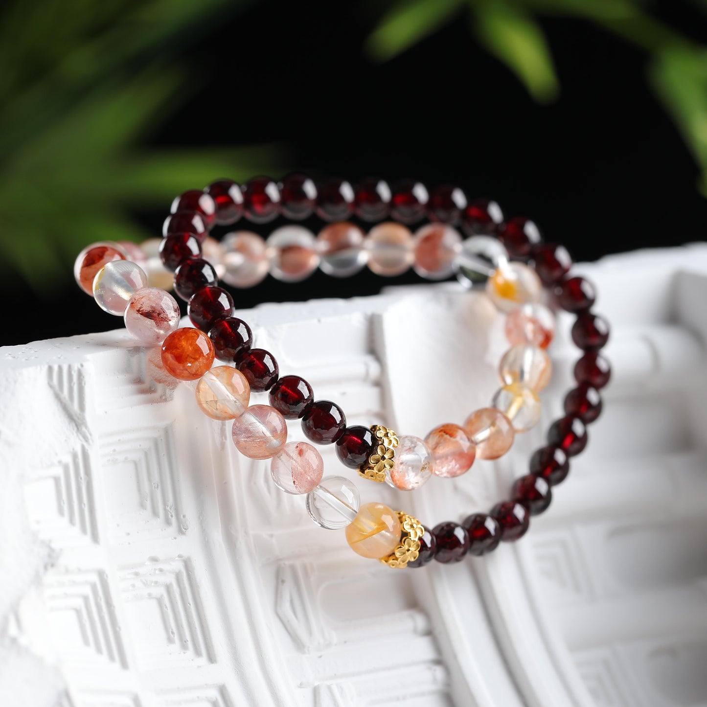 IFULL·锦瑟双禧·红黄福蕴银丝绕·红黄胶花石榴石双圈手串