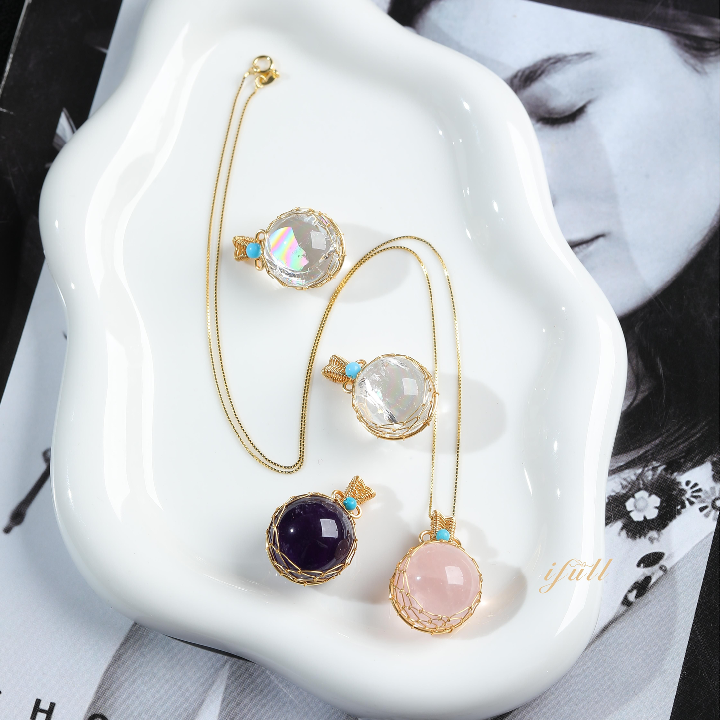 IFULL·晶语星辰·天然水晶手工网兜吊坠